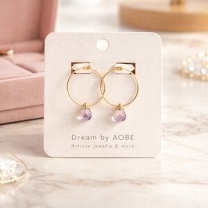 Gold Hoop Earrings with Quartz Crystals